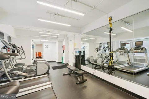 a view of a room with gym equipment