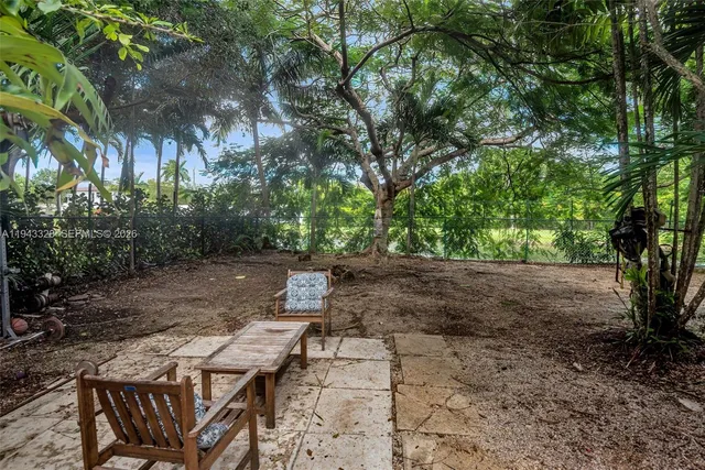 a view of backyard with patio