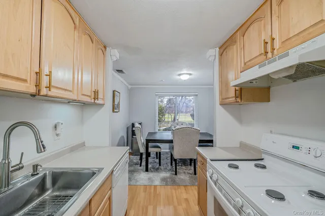 a kitchen with a sink a stove and cabinets