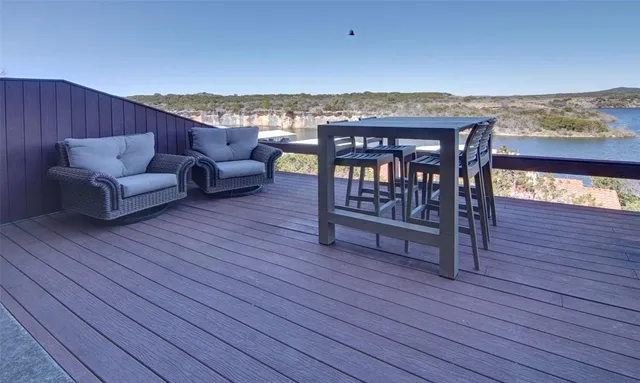 a view of a terrace with seating space