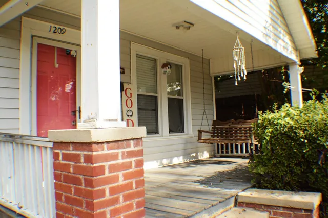 a front view of a building with street view