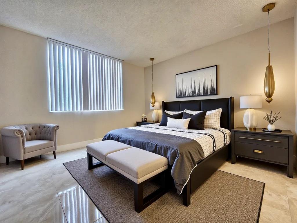 631 Lyons Road, Unit 12105 Coconut Creek, FL 33063 - Photo 6 of 26 a bedroom with a bed and a couch