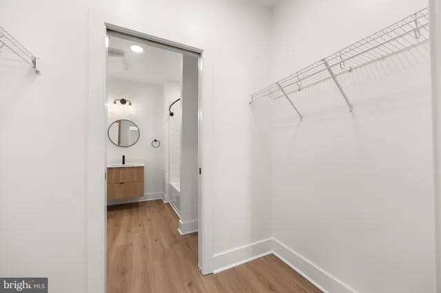 a view of small space with wooden floor