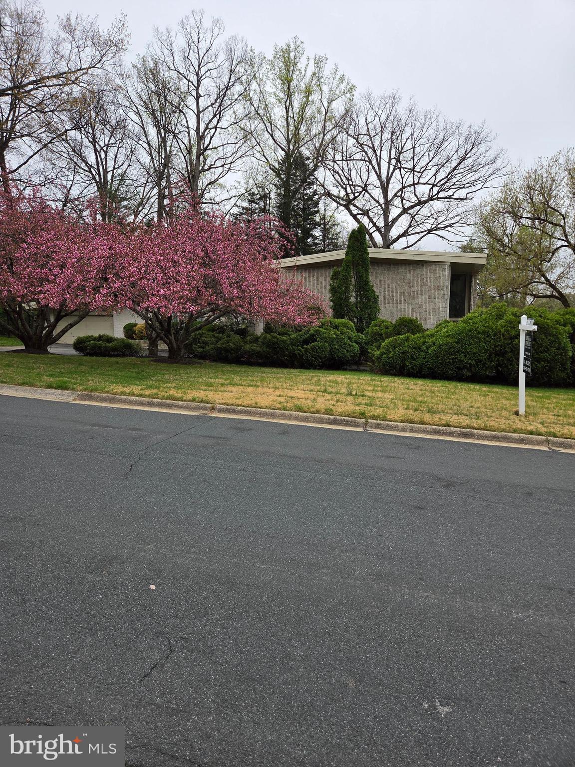 a front view of house with yard and trees in the background