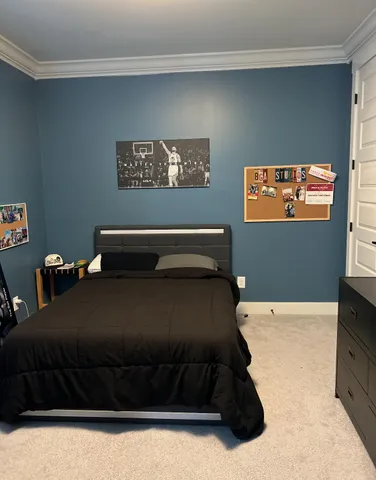 a bedroom with a bed and a television