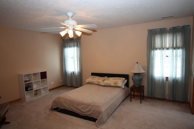 415 Rivers Edge Drive Minooka, IL 60447 - Photo 12 of 24 a bedroom with a bed and a chandelier