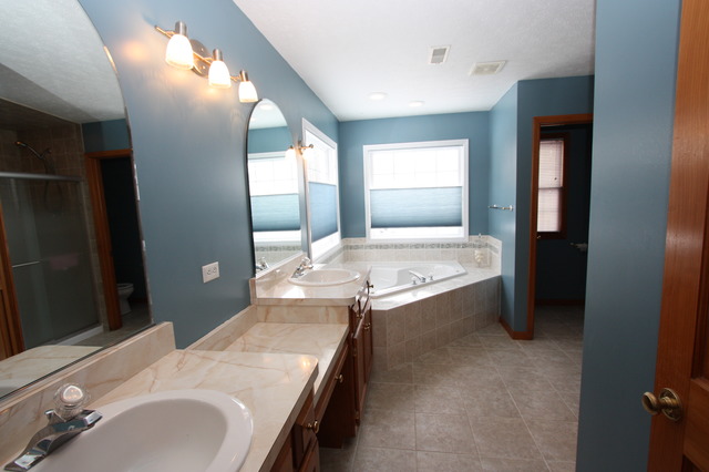 415 Rivers Edge Drive Minooka, IL 60447 - Photo 13 of 24 a bathroom with a granite countertop sink and a mirror