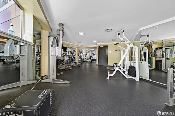 a view of a room with gym equipment