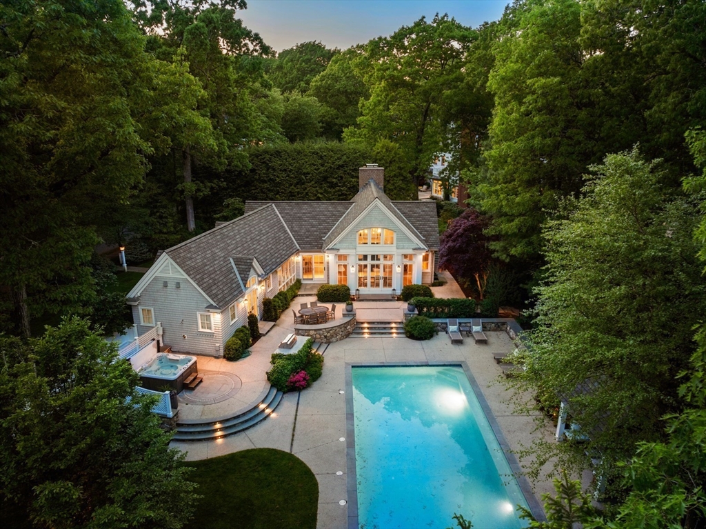 70 Old Farm Road Wellesley, MA 02481 - Photo 36 of 38 an aerial view of a house with swimming pool patio and outdoor seating