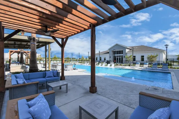 a outdoor space with lots of tables and chairs
