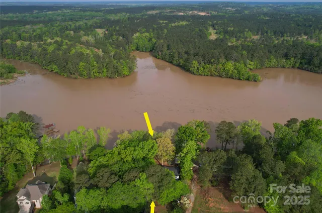 a view of a backyard with large trees