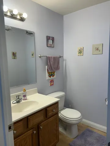 a bathroom with a toilet a sink and mirror