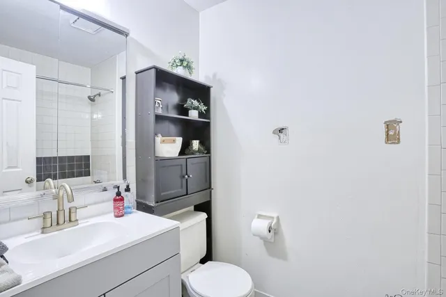a bathroom with a toilet sink and mirror