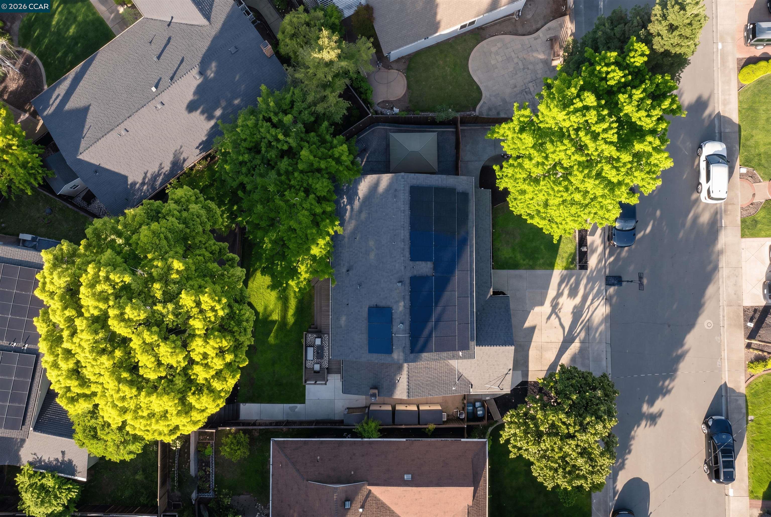 418 Devon Court San Ramon, CA 94583 - Photo 57 of 62 an aerial view of a house with garden space and street view