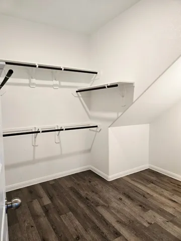 a view of an empty walk in closet