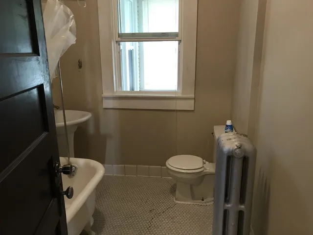 a bathroom with a bathtub