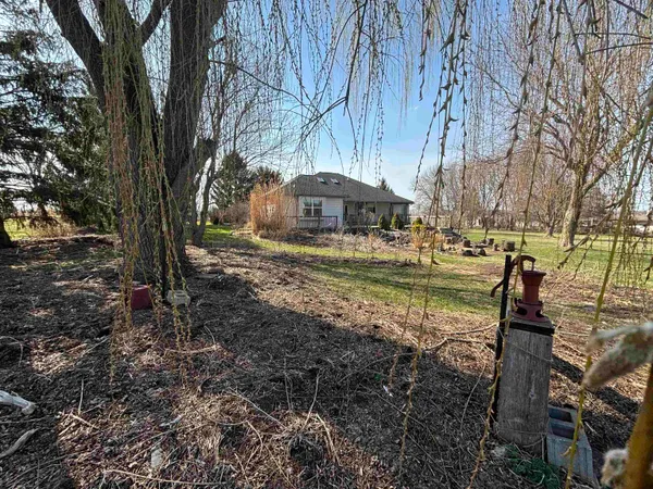 a view of a lake with large trees