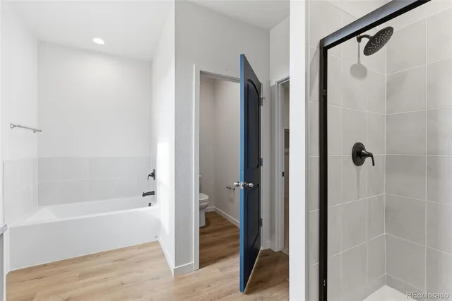 a bathroom with a bathtub and a shower