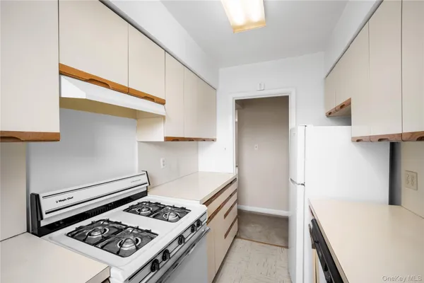 a kitchen with a stove and a refrigerator