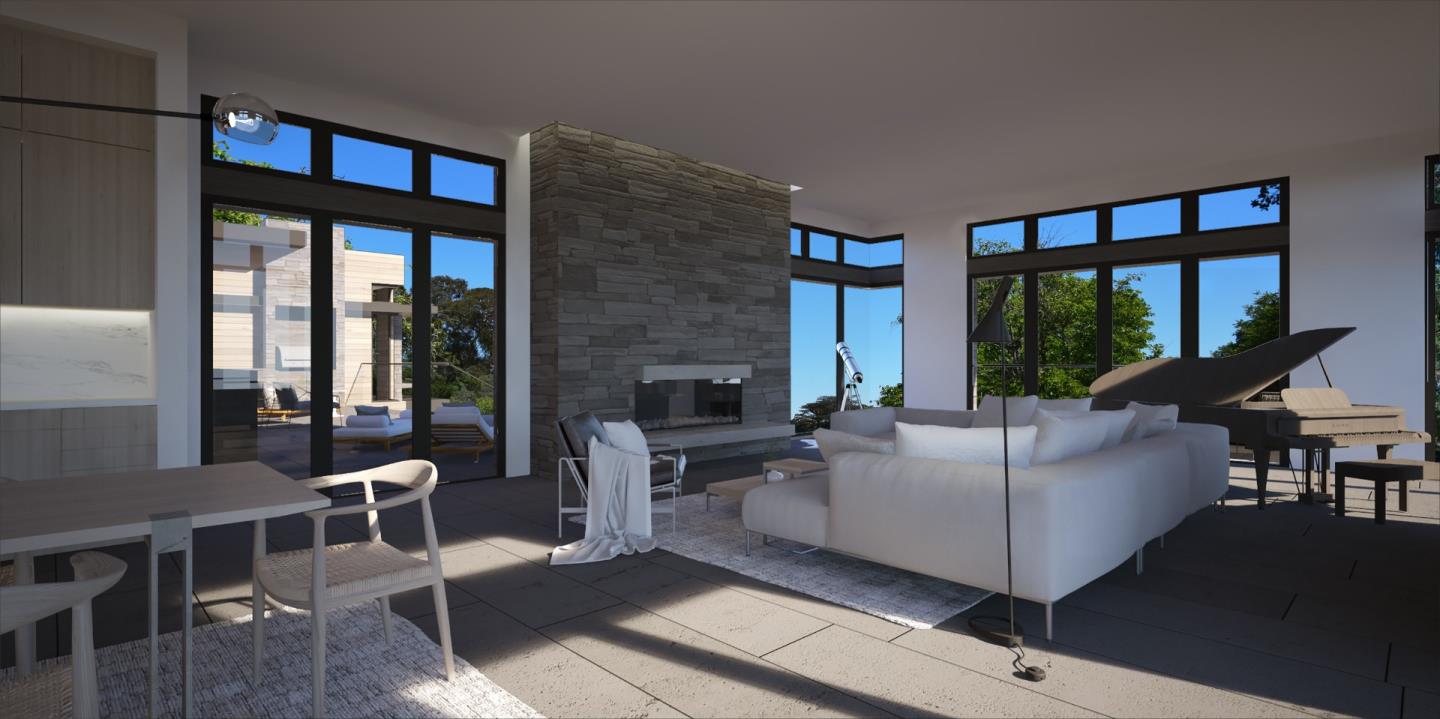 75 New Place Road Hillsborough, CA 94010 - Photo 6 of 9 a living room with furniture tv and a floor to ceiling window