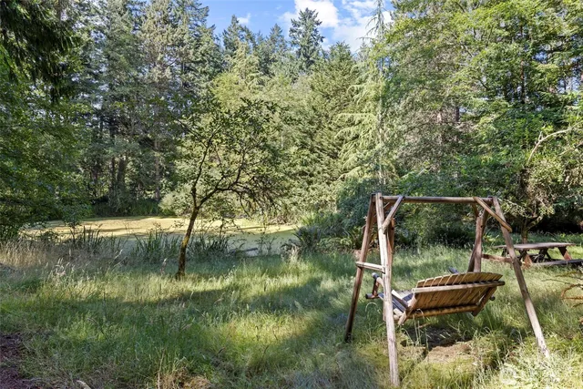 a lake view with a garden
