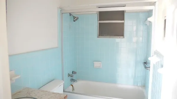 a bathroom with a bathtub