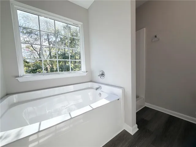 a bathroom with a bathtub