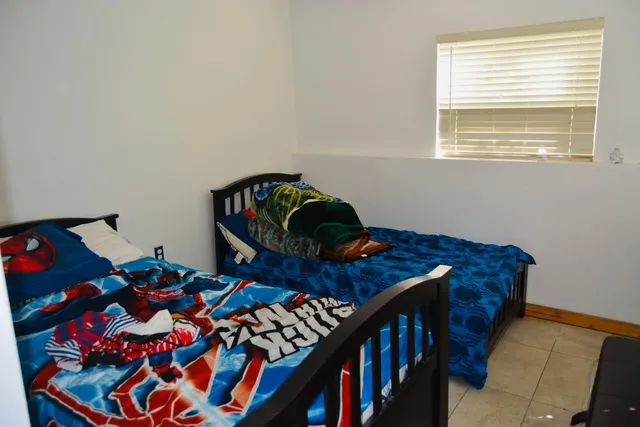 a view of a backyard with plants and a fountain