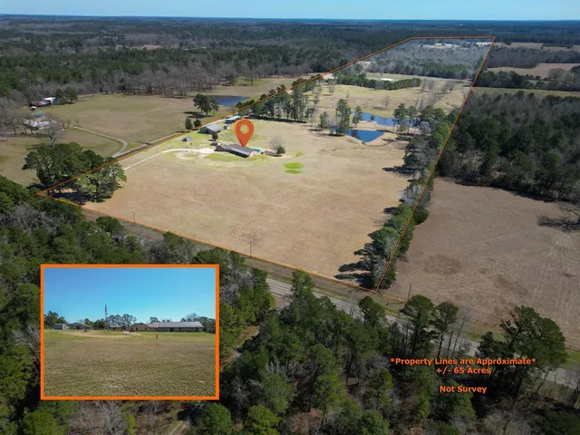 an aerial view of a house with outdoor space