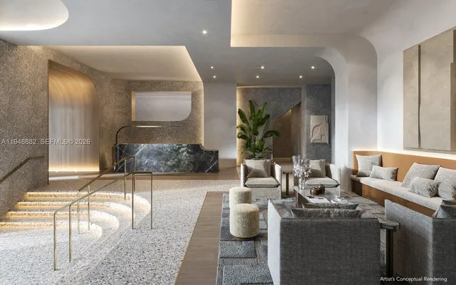 a living room with furniture and a rug