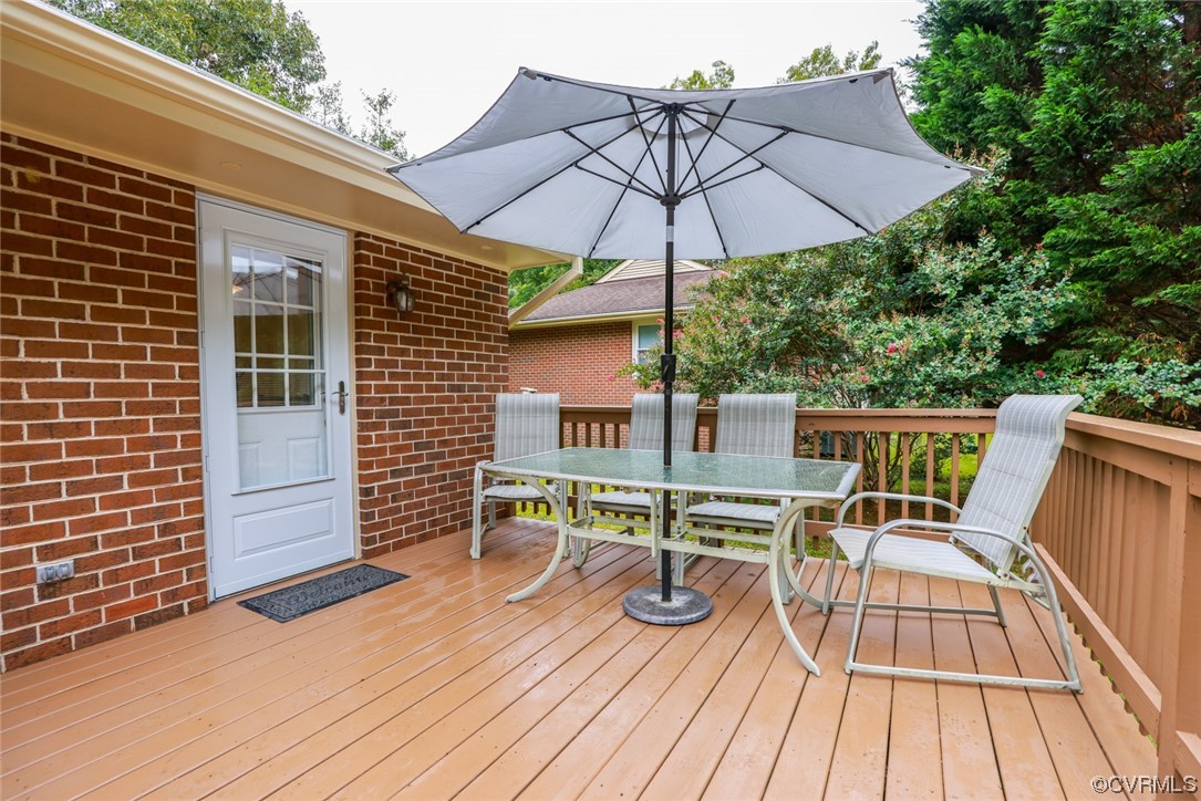 5036 Rollingway Road Chesterfield, VA 23832 - Photo 8 of 42 a view of a roof deck with table and chairs under an umbrella with wooden floor