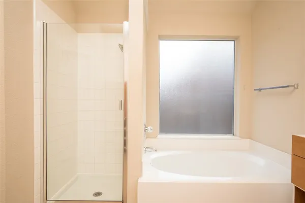 a bathroom with a bathtub