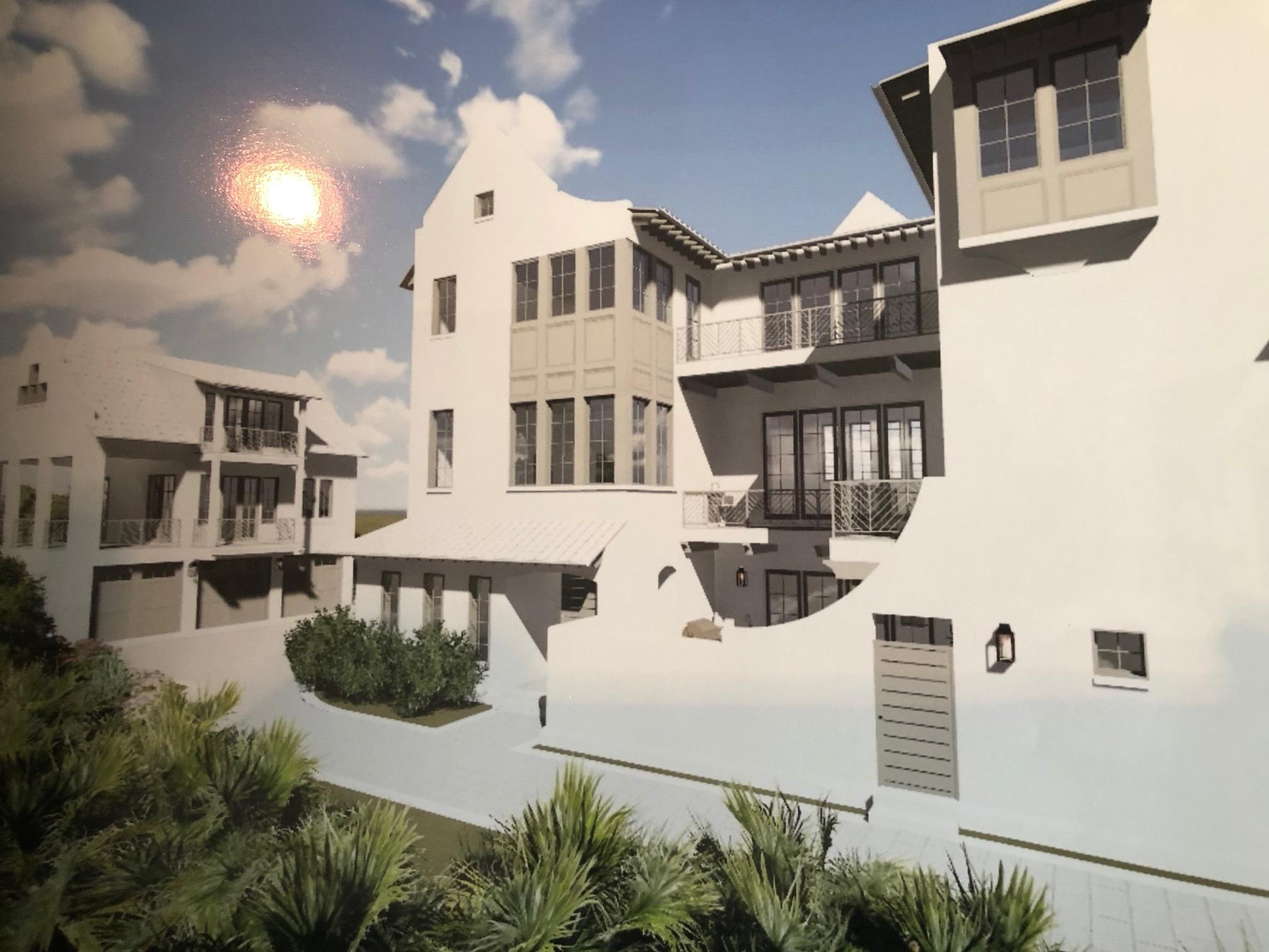 a view of a white building among the street and seating