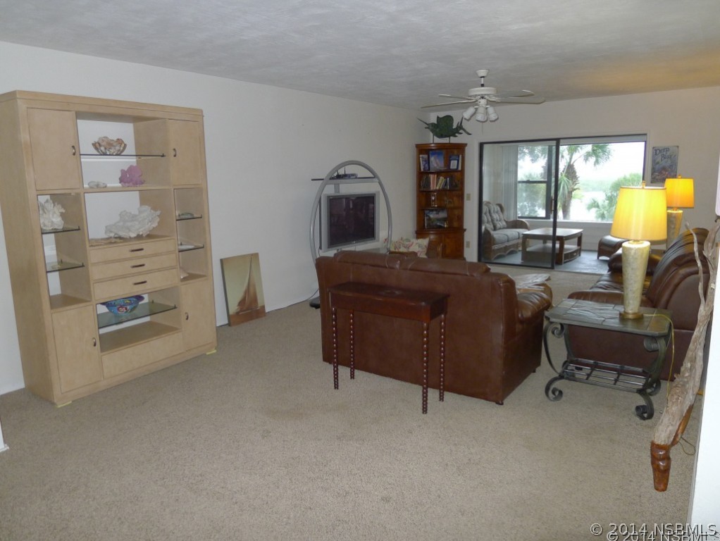 6544 Engram Road, Unit E204 New Smyrna Beach, FL 32169 - Photo 3 of 22 a living room with furniture and a fireplace