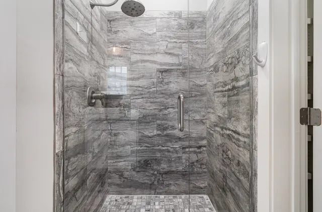 a bathroom with a shower