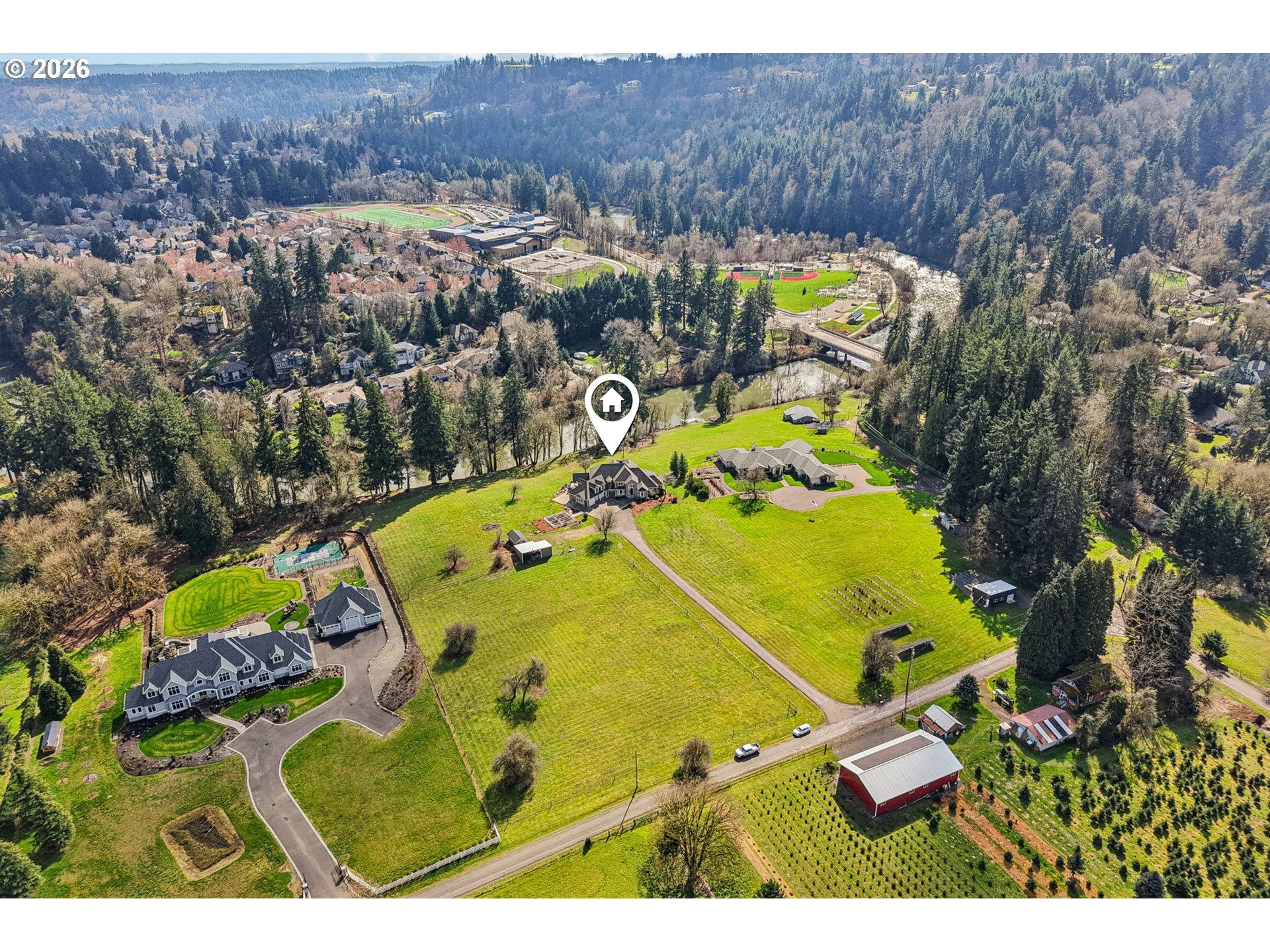 23044 Southwest Ulsky Road West Linn, OR 97068 - Photo 41 of 48 a aerial view of a house with a swimming pool yard and outdoor seating