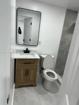 a bathroom with a toilet a sink and mirror
