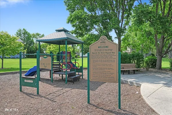 a view of a park with slide