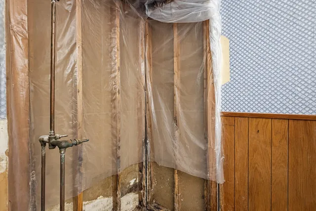 a bathroom with a toilet and a shower curtain