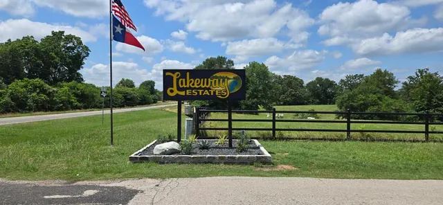 a view of a park with large trees