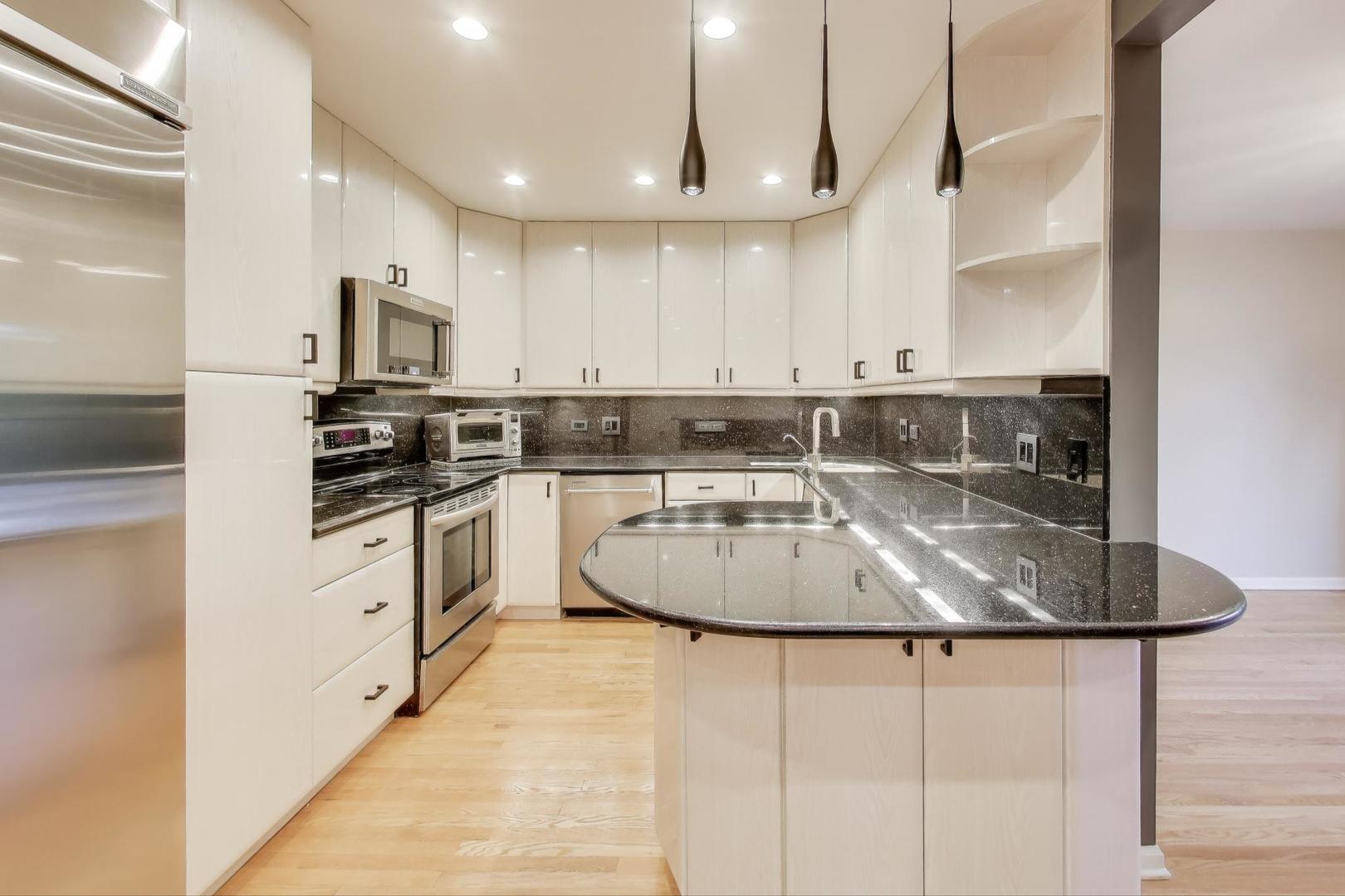 300 Boardwalk Place Park Ridge, IL 60068 - Photo 10 of 52 a kitchen with stainless steel appliances granite countertop a sink a stove and a refrigerator