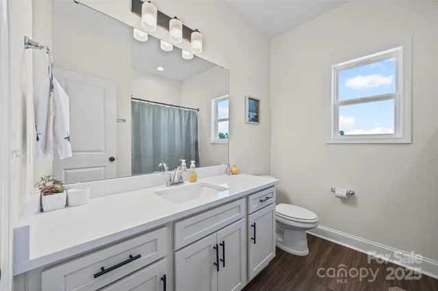 a bathroom with a sink a toilet and a mirror