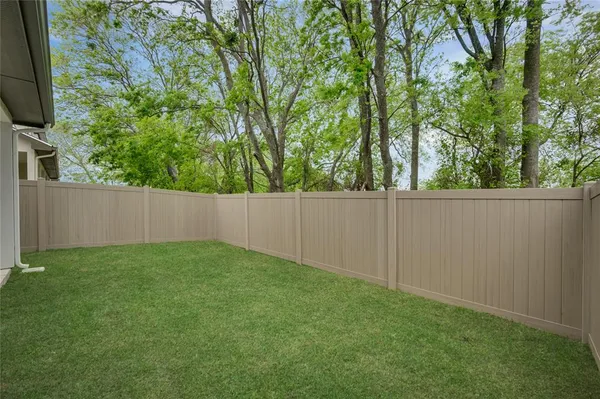 a view of a backyard with a large tree