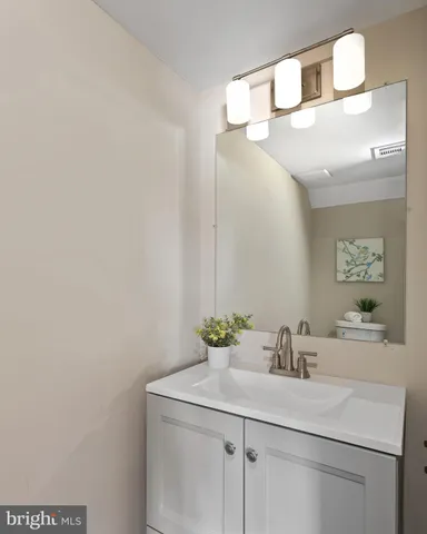 a hallway with a white door