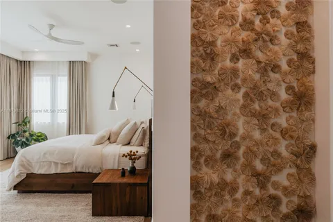 a view of a lake with couches chairs