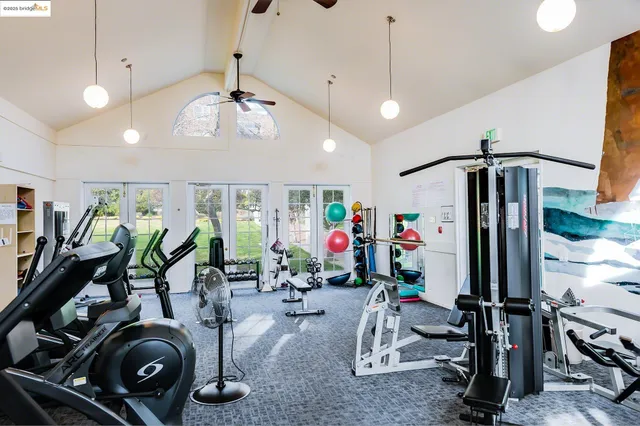 a view of a room with gym equipment