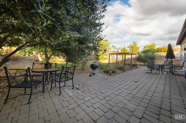 an outdoor space with furniture