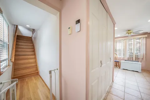 a view of a spacious bathroom with a bathtub and shower