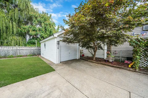 a view of backyard with plants and trees