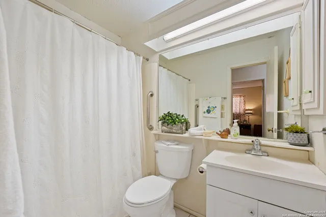 a bathroom with a toilet a sink and a mirror